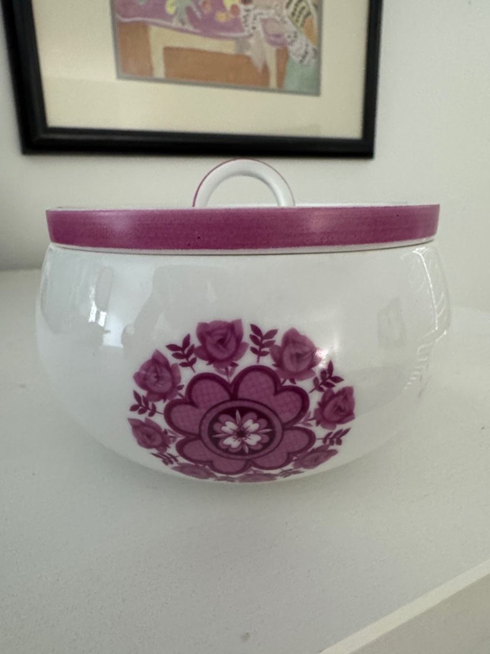 White Vintage Floral Trinket Dish with Pink Motif and Lid Mother’s Day